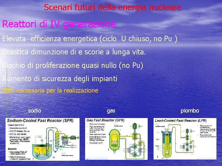 Scenari futuri della energia nucleare Reattori di IV generazione Elevata efficienza energetica (ciclo U Scenari futuri della energia nucleare Reattori di IV generazione Elevata efficienza energetica (ciclo U