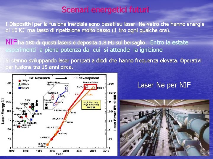 Scenari energetici futuri I Dispositivi per la fusione inerziale sono basati su laser Ne-vetro Scenari energetici futuri I Dispositivi per la fusione inerziale sono basati su laser Ne-vetro