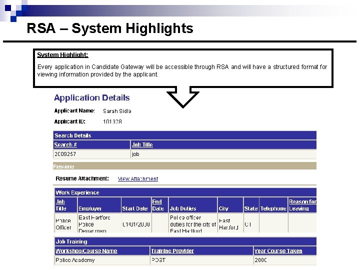 RSA – System Highlights System Highlight: Every application in Candidate Gateway will be accessible