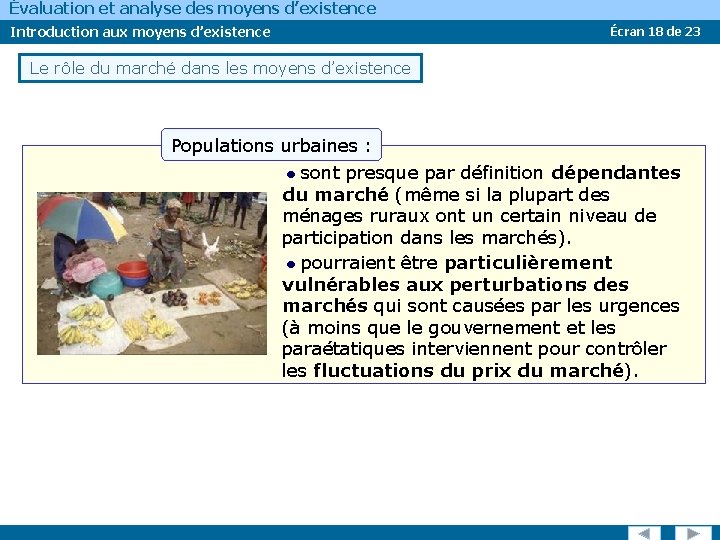 Évaluation et analyse des moyens d’existence Introduction aux moyens d’existence Écran 18 de 23