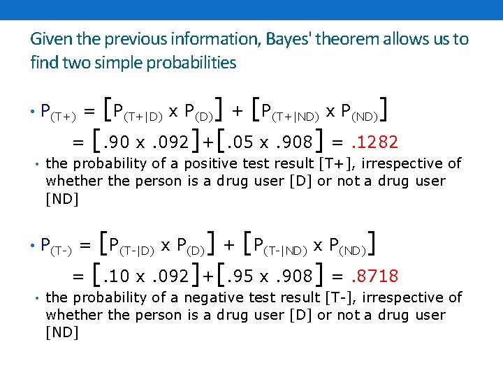 Given the previous information, Bayes' theorem allows us to find two simple probabilities [
