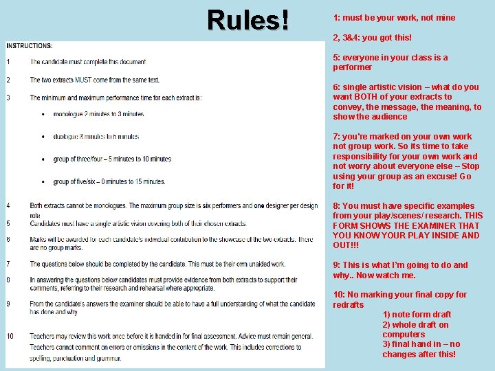 Rules! 1: must be your work, not mine 2, 3&4: you got this! 5: