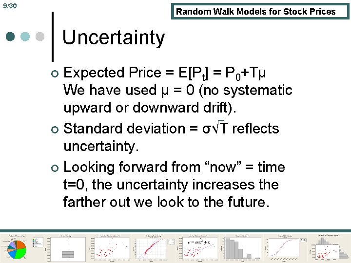 9/30 Random Walk Models for Stock Prices Uncertainty Expected Price = E[Pt] = P