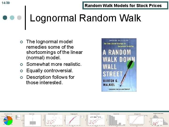 14/30 Random Walk Models for Stock Prices Lognormal Random Walk ¢ ¢ The lognormal