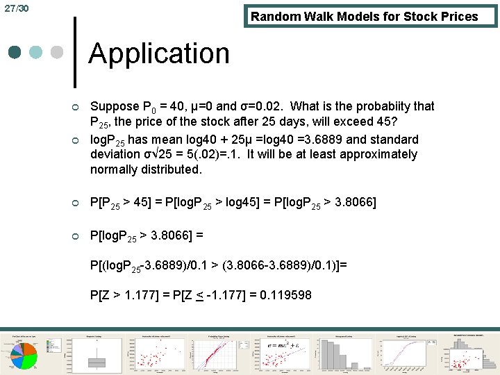 27/30 Random Walk Models for Stock Prices Application ¢ Suppose P 0 = 40,