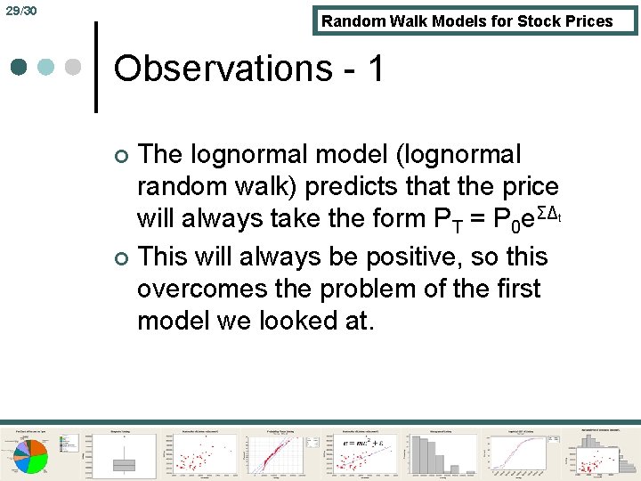 29/30 Random Walk Models for Stock Prices Observations - 1 The lognormal model (lognormal