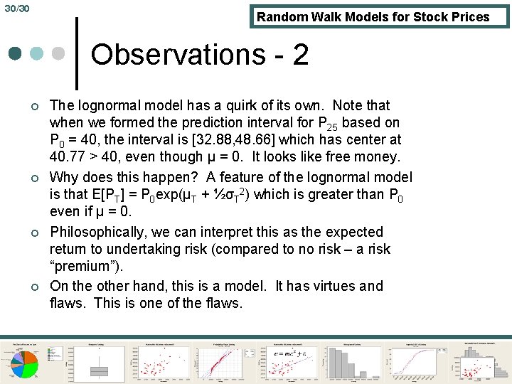 30/30 Random Walk Models for Stock Prices Observations - 2 ¢ ¢ The lognormal