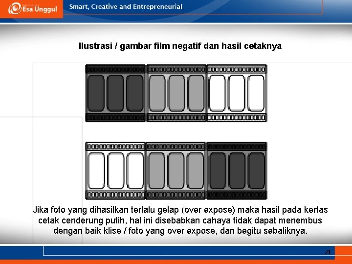 Ilustrasi / gambar film negatif dan hasil cetaknya Jika foto yang dihasilkan terlalu gelap