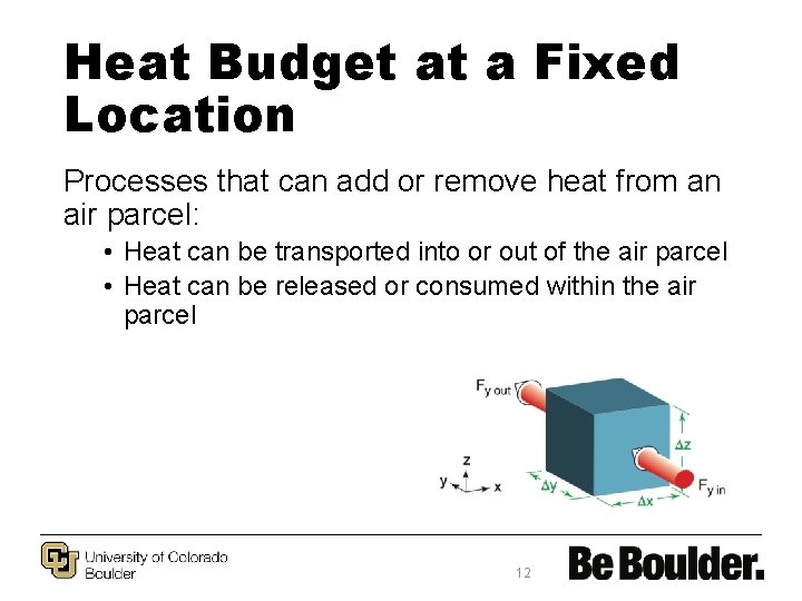 Heat Budget at a Fixed Location Processes that can add or remove heat from