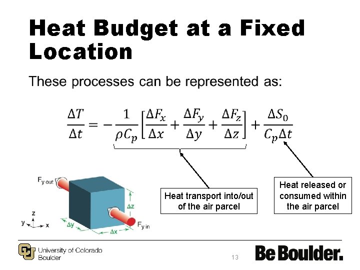 Heat Budget at a Fixed Location • Heat transport into/out of the air parcel