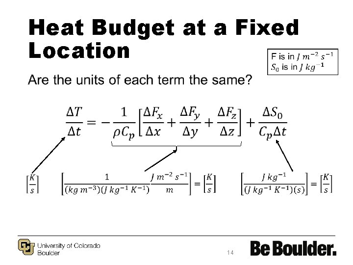 Heat Budget at a Fixed Location • 14 