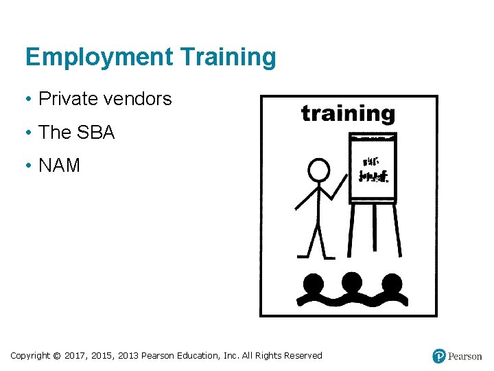 Employment Training • Private vendors • The SBA • NAM Copyright © 2017, 2015,