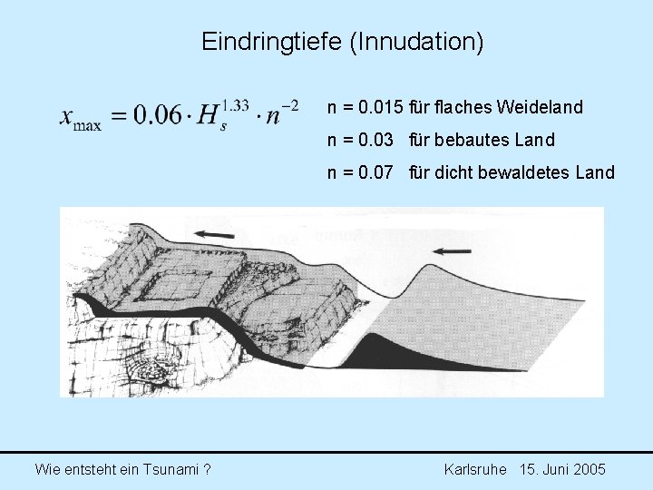 Eindringtiefe (Innudation) n = 0. 015 für flaches Weideland n = 0. 03 für Eindringtiefe (Innudation) n = 0. 015 für flaches Weideland n = 0. 03 für