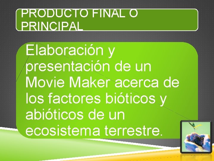 PRODUCTO FINAL O PRINCIPAL Elaboración y presentación de un Movie Maker acerca de los