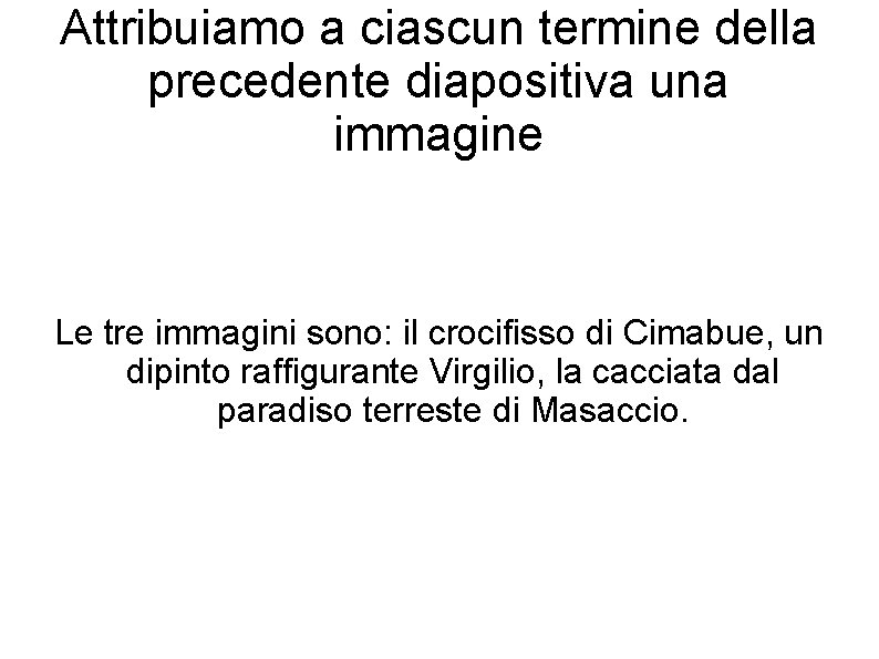 Attribuiamo a ciascun termine della precedente diapositiva una immagine Le tre immagini sono: il