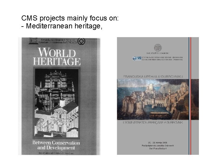CMS projects mainly focus on: - Mediterranean heritage, 