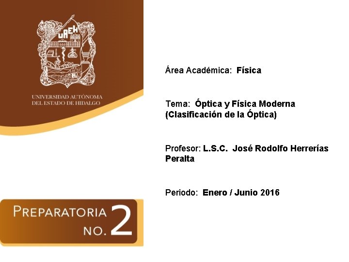 Área Académica: Física Tema: Óptica y Física Moderna (Clasificación de la Óptica) Profesor: L.