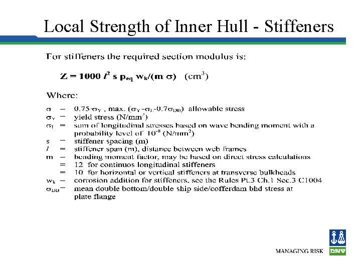 Local Strength of Inner Hull - Stiffeners 