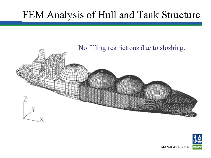 FEM Analysis of Hull and Tank Structure No filling restrictions due to sloshing. 