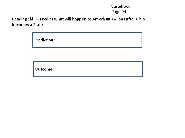 Statehood Page 94 Reading Skill – Predict what will happen to American Indians after