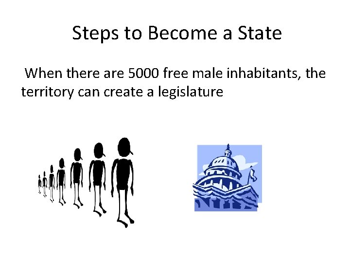 Steps to Become a State When there are 5000 free male inhabitants, the territory
