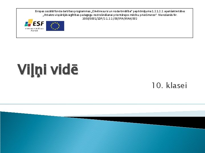 Eiropas sociālā fonda darbības programmas „Cilvēkresursi un nodarbinātība” papildinājuma 1. 2. 2. apakšaktivitātes „Atbalsts