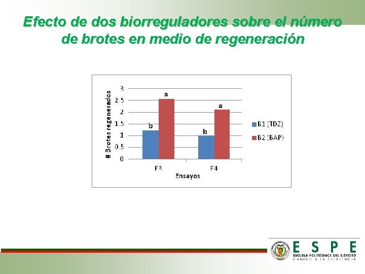 Efecto de dos biorreguladores sobre el número de brotes en medio de regeneración 