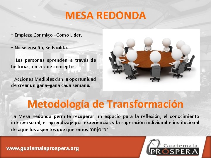 MESA REDONDA • Empieza Conmigo –Como Líder. • No se enseña, Se Facilita. •