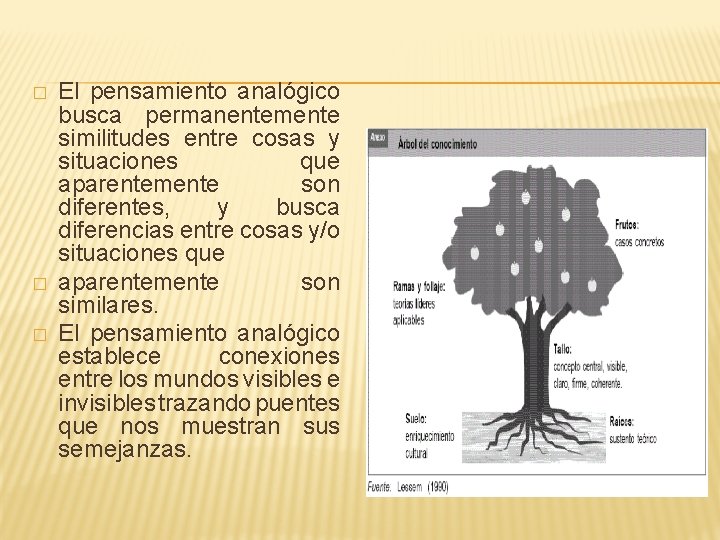 � � � El pensamiento analógico busca permanentemente similitudes entre cosas y situaciones que