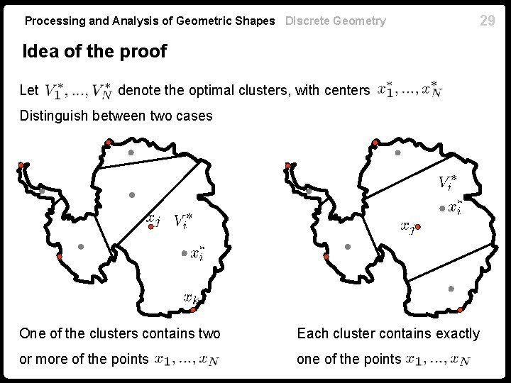 Processing and Analysis of Geometric Shapes Discrete Geometry 29 Idea of the proof Let