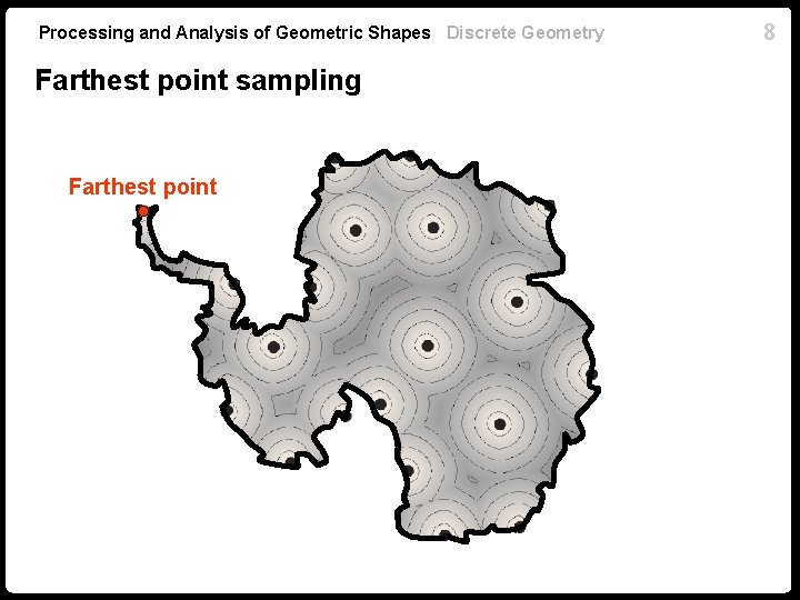 Processing and Analysis of Geometric Shapes Discrete Geometry Farthest point sampling Farthest point 8