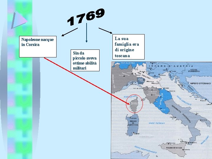 Napoleone nacque in Corsica Sin da piccolo aveva ottime abilità militari La sua famiglia