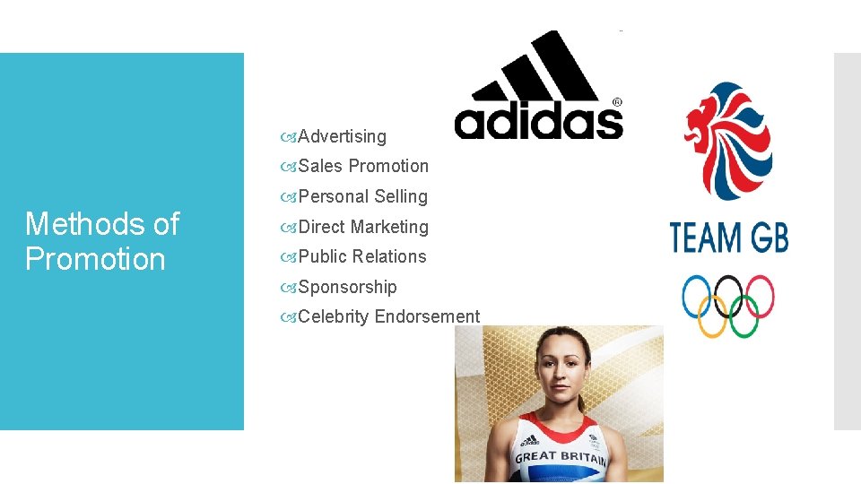 Advertising Sales Promotion Methods of Promotion Personal Selling Direct Marketing Public Relations Sponsorship Advertising Sales Promotion Methods of Promotion Personal Selling Direct Marketing Public Relations Sponsorship