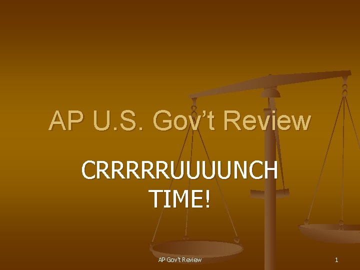 AP U. S. Gov’t Review CRRRRRUUUUNCH TIME! AP Gov't Review 1 