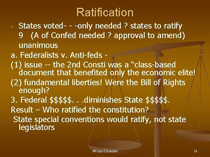 Ratification States voted- - -only needed ? states to ratify 9 (A of Confed