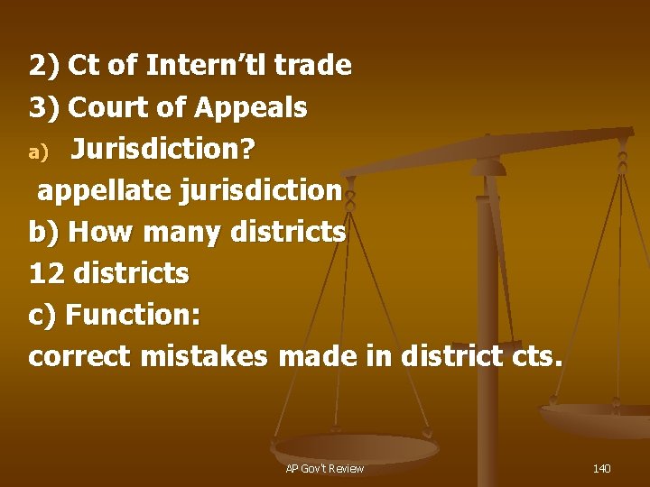 2) Ct of Intern’tl trade 3) Court of Appeals a) Jurisdiction? appellate jurisdiction b)