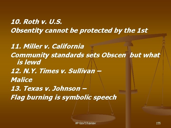 10. Roth v. U. S. Obsentity cannot be protected by the 1 st 11.