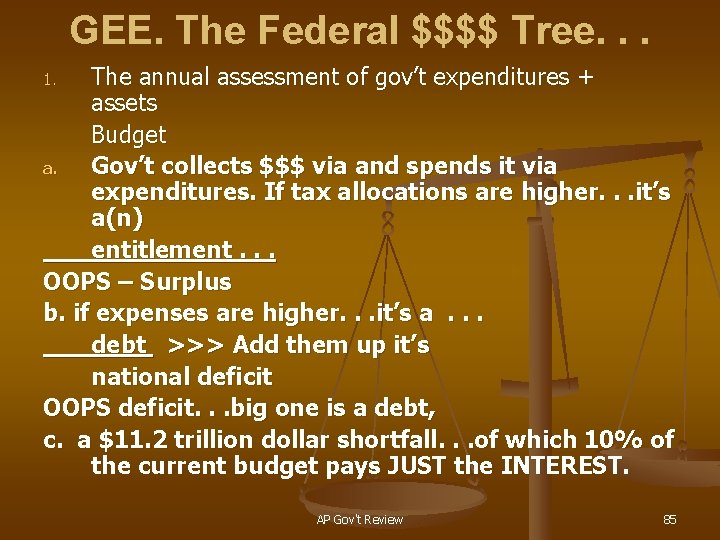 GEE. The Federal $$$$ Tree. . . The annual assessment of gov’t expenditures +