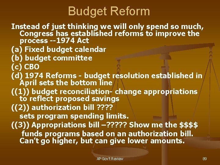 Budget Reform Instead of just thinking we will only spend so much, Congress has