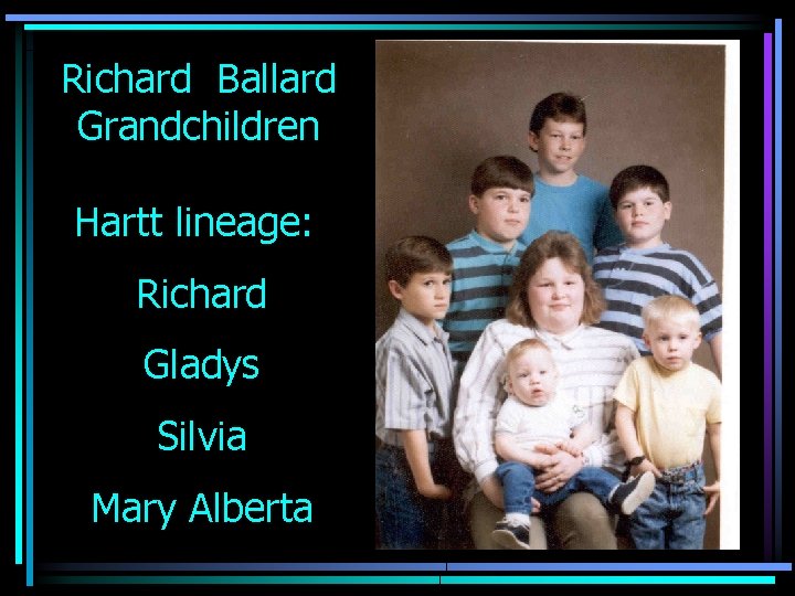 Richard Ballard Grandchildren Hartt lineage: Richard Gladys Silvia Mary Alberta 