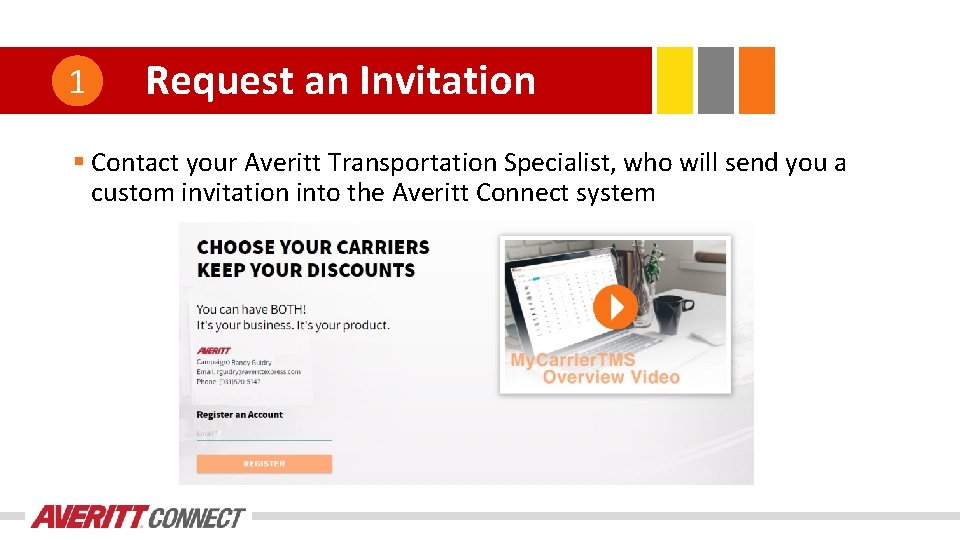 1 Request an Invitation § Contact your Averitt Transportation Specialist, who will send you