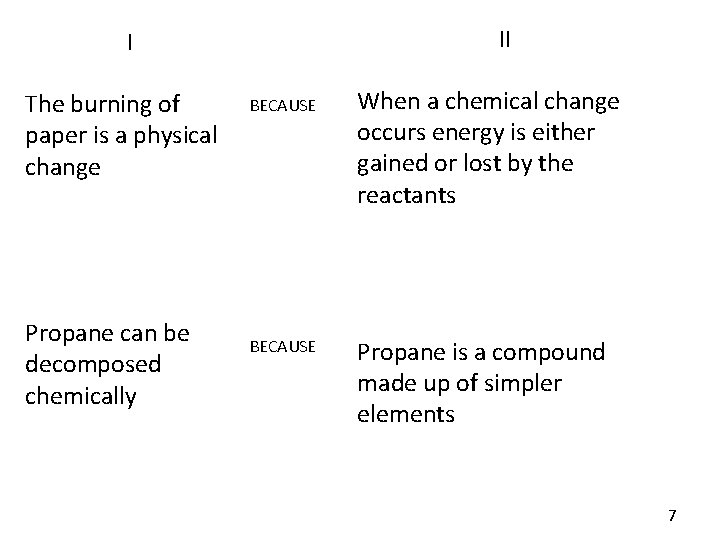 II I The burning of paper is a physical change Propane can be decomposed II I The burning of paper is a physical change Propane can be decomposed