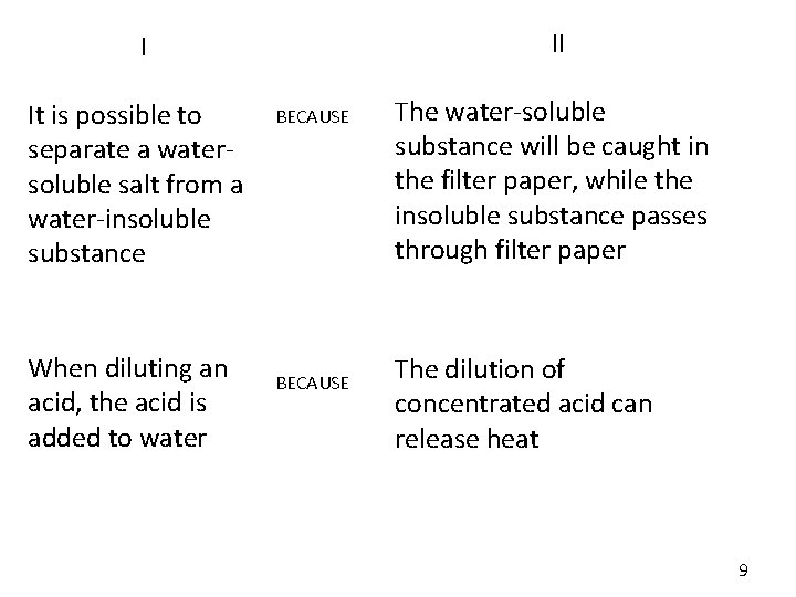 II I It is possible to separate a watersoluble salt from a water-insoluble substance II I It is possible to separate a watersoluble salt from a water-insoluble substance