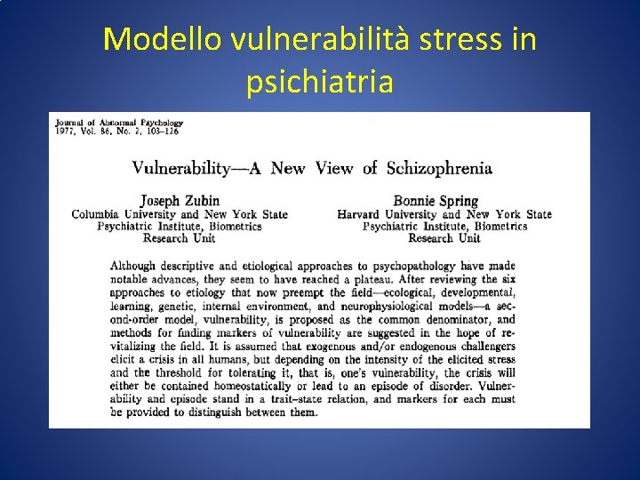 Modello vulnerabilità stress in psichiatria 