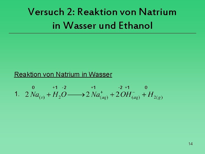 Versuch 2: Reaktion von Natrium in Wasser und Ethanol Reaktion von Natrium in Wasser