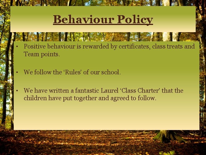 Behaviour Policy • Positive behaviour is rewarded by certificates, class treats and Team points.