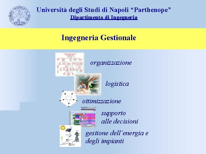 Università degli Studi di Napoli “Parthenope” Dipartimento di Ingegneria Gestionale organizzazione logistica ottimizzazione supporto