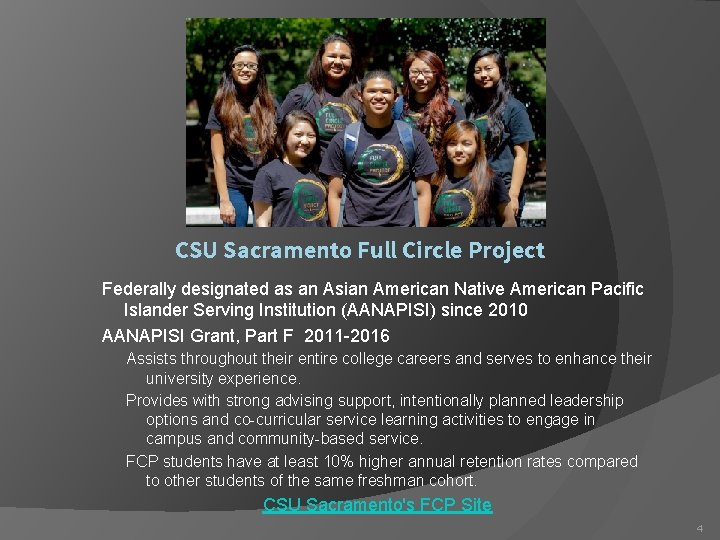CSU Sacramento Full Circle Project Federally designated as an Asian American Native American Pacific