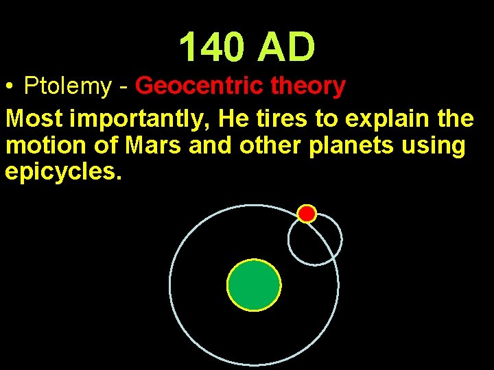 140 AD • Ptolemy - Geocentric theory Most importantly, He tires to explain the