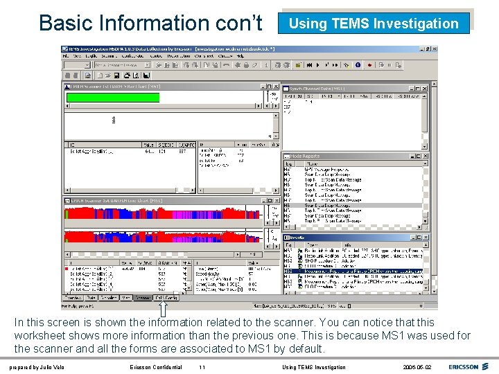 Basic Information con’t Using TEMS Investigation In this screen is shown the information related